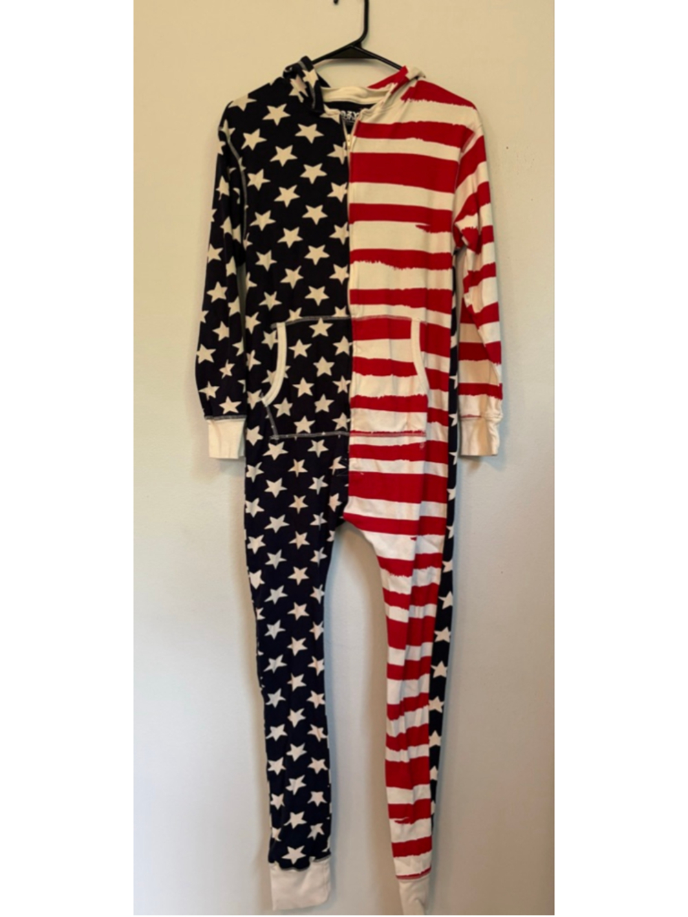 Lazy One Stars & Stripes American Flag Adult Onesie Size M 4th of July